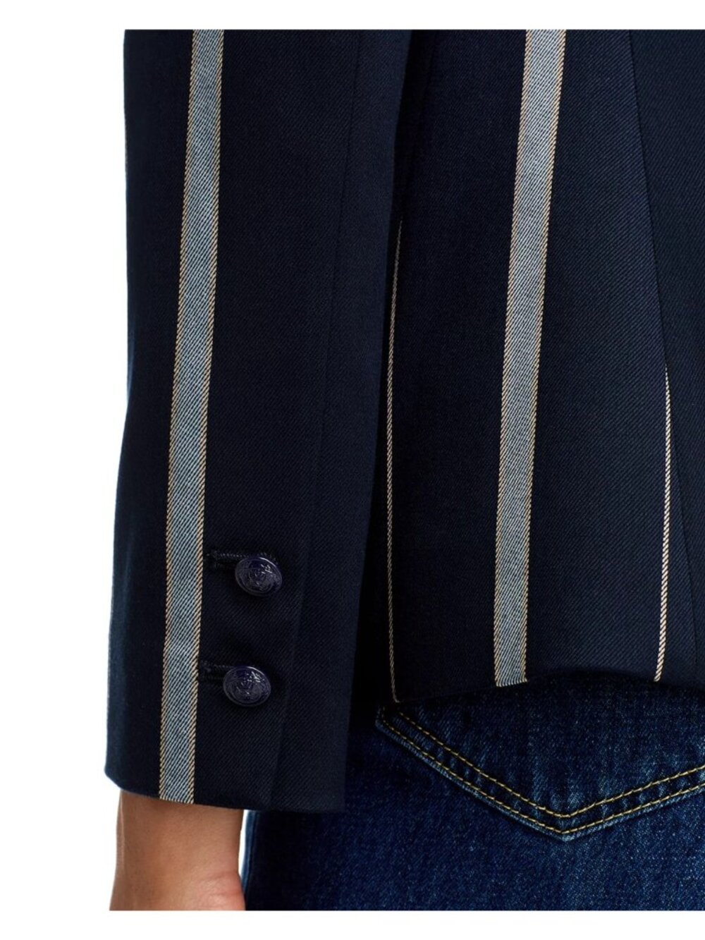 L'AGENCE Clementine Women's Striped Blazer Peak Lapel Jacket Navy Blue Size 4 - Picture 6 of 9